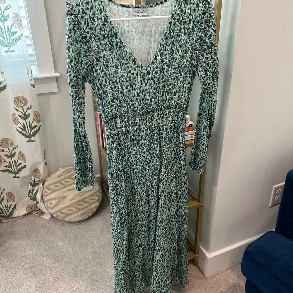 Olivia James maxi dress, size small, green and blue floral.